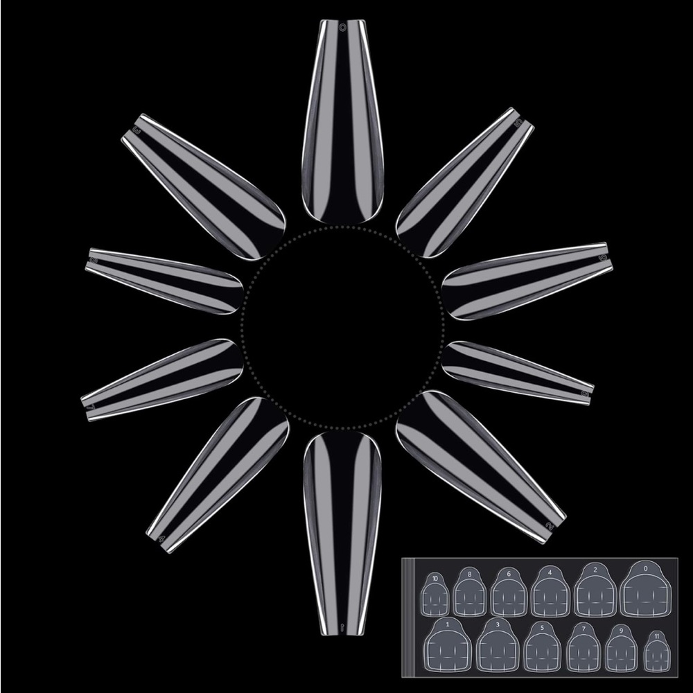 Clear False Acrylic Coffin Nails Full Cover Long 10 Sizes (500PCS) (White) 💅🏾